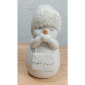 Snowman Christmas Ornament‎ white fuzzy hat naughty or nice sign 3.5"x2"x2"